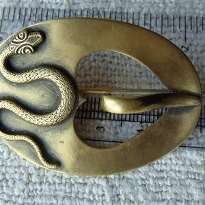 Vintage Antique Brass Snake Heart Edwardian Victorian Sash Pin Faux Buckle Brooch image 1