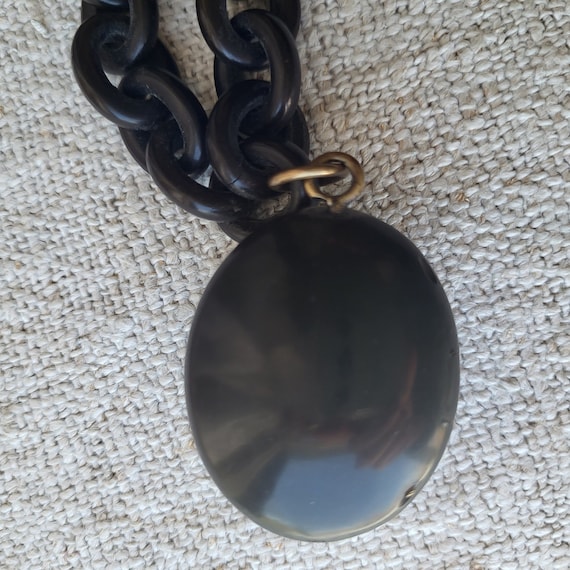 Antique Victorian Gutta Percha Locket and Chain N… - image 4