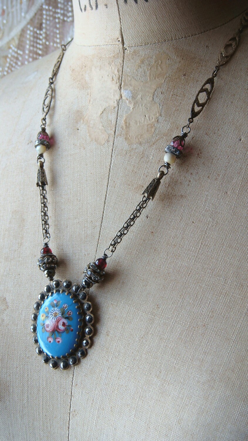 Antique Enamel Brooch Pendant Necklace Assemblage Vintage | Etsy