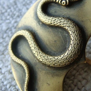 Vintage Antique Brass Snake Heart Edwardian Victorian Sash Pin Faux Buckle Brooch image 3