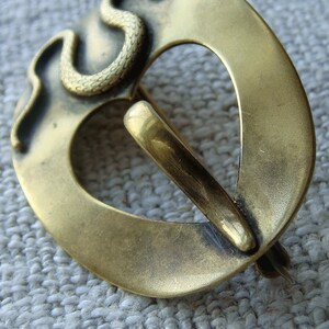 Vintage Antique Brass Snake Heart Edwardian Victorian Sash Pin Faux Buckle Brooch image 4