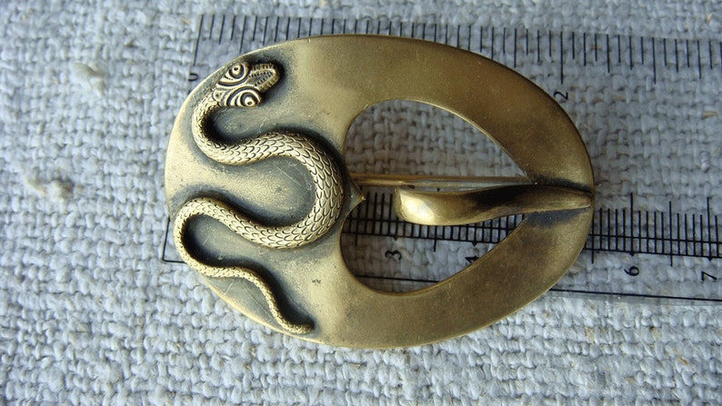 Vintage Antique Brass Snake Heart Edwardian Victorian Sash Pin Faux Buckle Brooch image 1