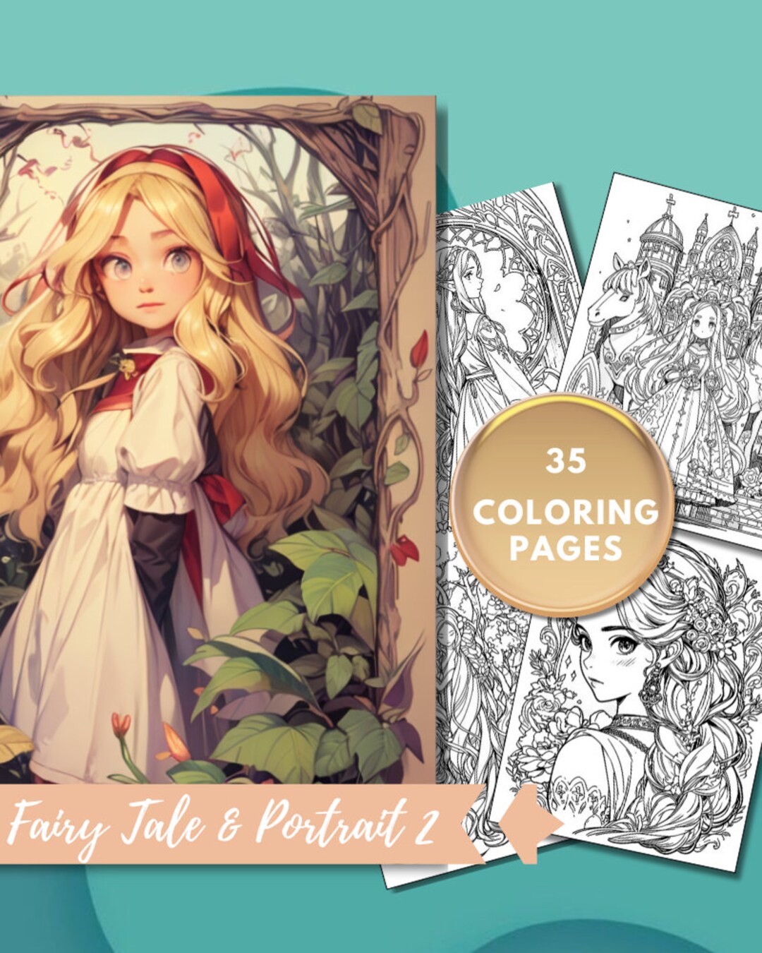 Fairy Tale and Portrait Part 2 20 Page Cute Fantasy Coloring Book ...