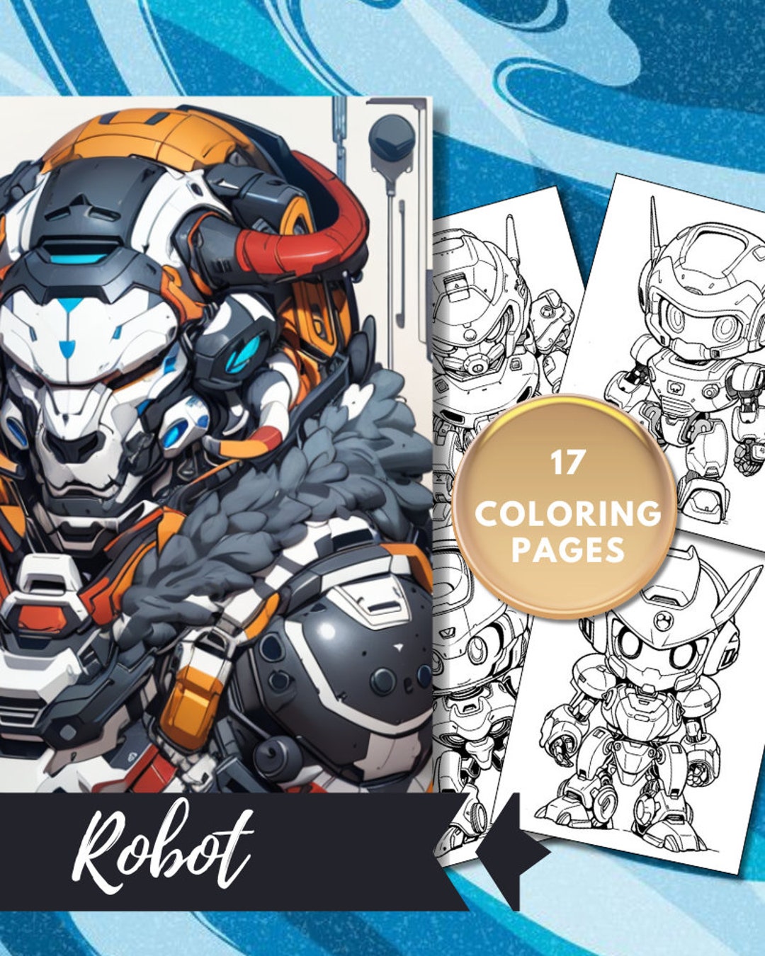 Robot 17 Page Cute Fantasy Coloring Book, Coloring Pages for Children ...