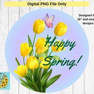 Yellow Tulip Digital Download Round Sign, Spring Flowers PNG Sublimation File, Front Door Wreath Decor, Tumbler and T-Shirt Digital Design