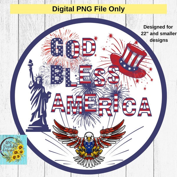 Patriotic Symbols Digital Download Round Sign, Flag Decor PNG Sublimation File, Front Door Wreath Decor, Tumbler and T-Shirt Digital Design