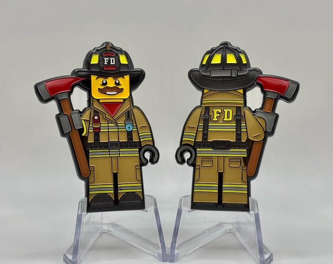 Blocky Firefighter Coin - Etsy