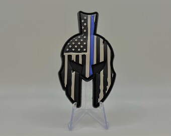 Spartan Helmet Thin Blue Line PVC Patch