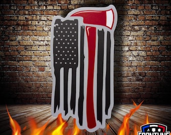 Thin Red Line Flag Axe Sticker
