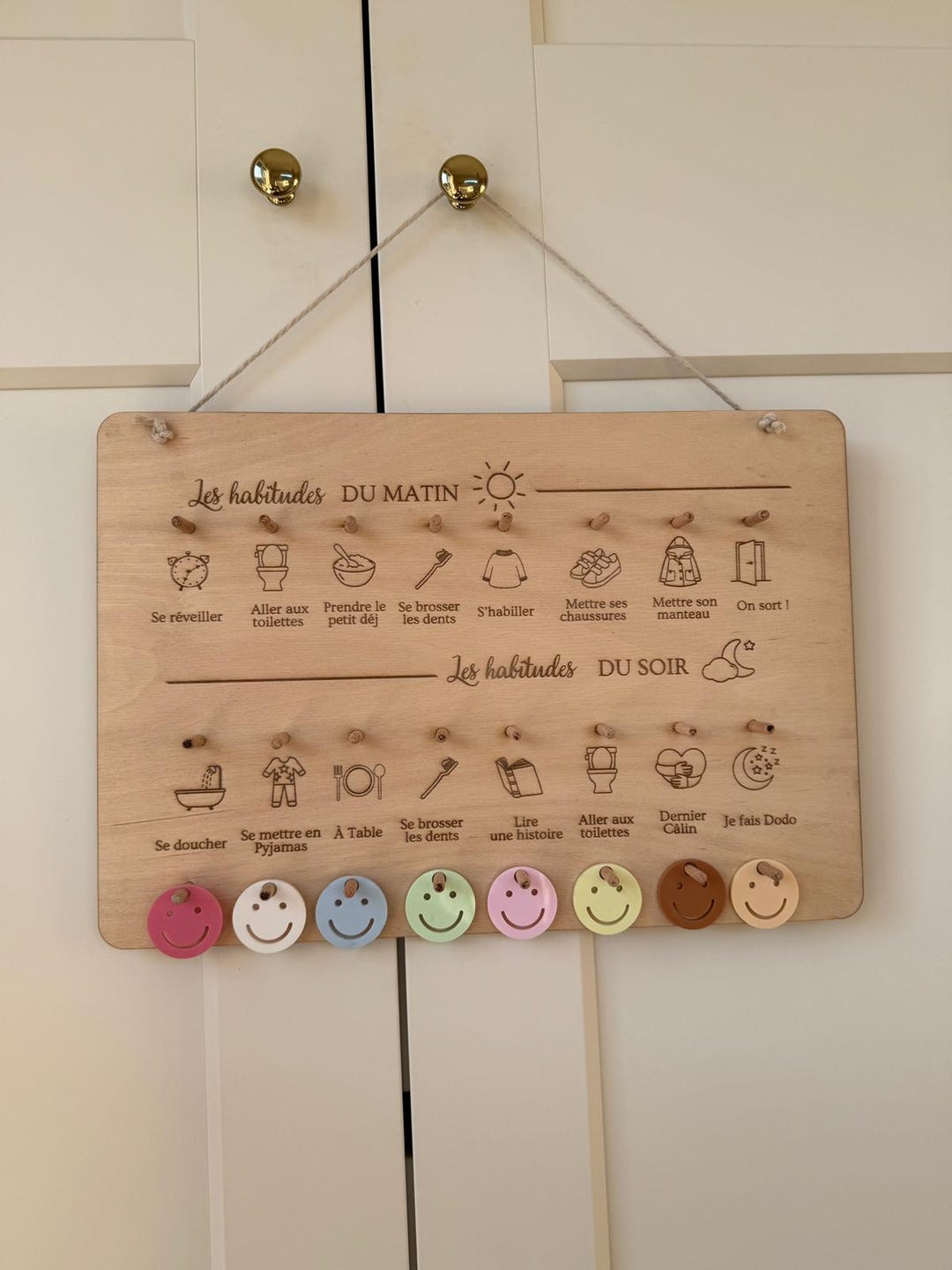 Tableau des routines enfants en bois personnalisé | Routine du matin et ...