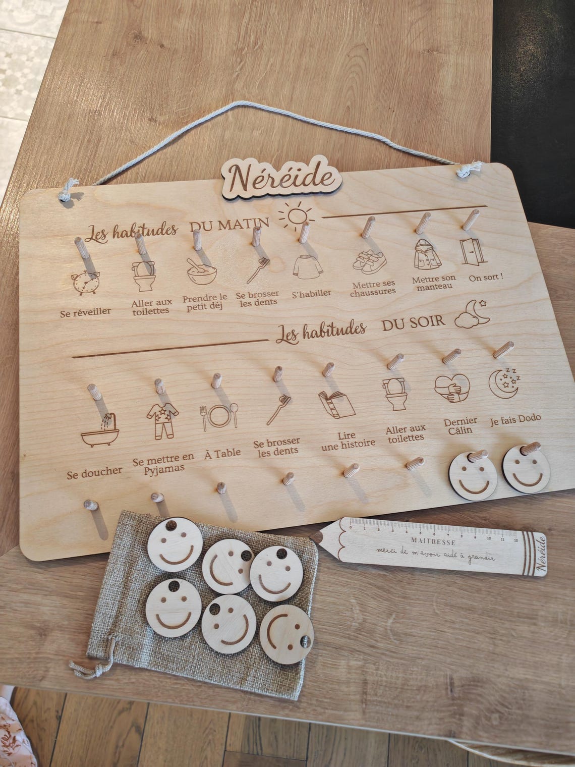 Tableau des routines enfants en bois personnalisé | Routine du matin et ...