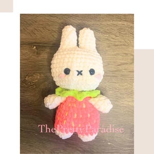 Strawberry Bunny Crochet Plushie handmade rabbit doll amigurumi with soft yarn Stuffed Animal Fuzzy
