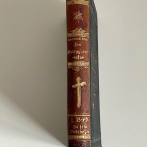 Antique Dutch Danish Bible Study Leather Book, Religious Book with Ornate Spine, Old Decorative Book