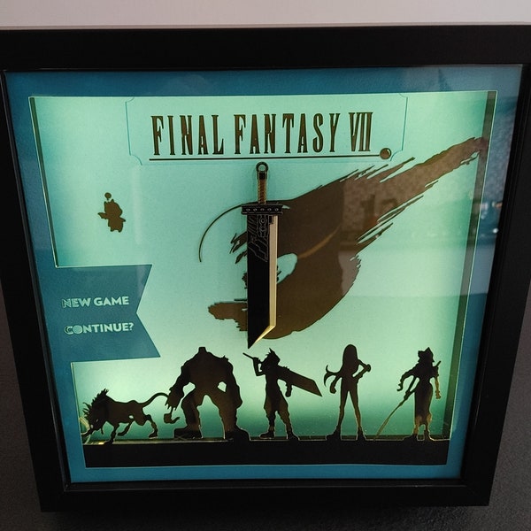 Final Fantasy 7 3D shadowbox with black frame (27 x 27 cm / 11"x11")