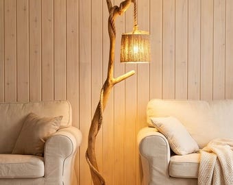 Unique Tree Branch Floor Lamp, Rustic Wood Bedroom Floor Lamp, Handmade Samsara Lamp Home Decor