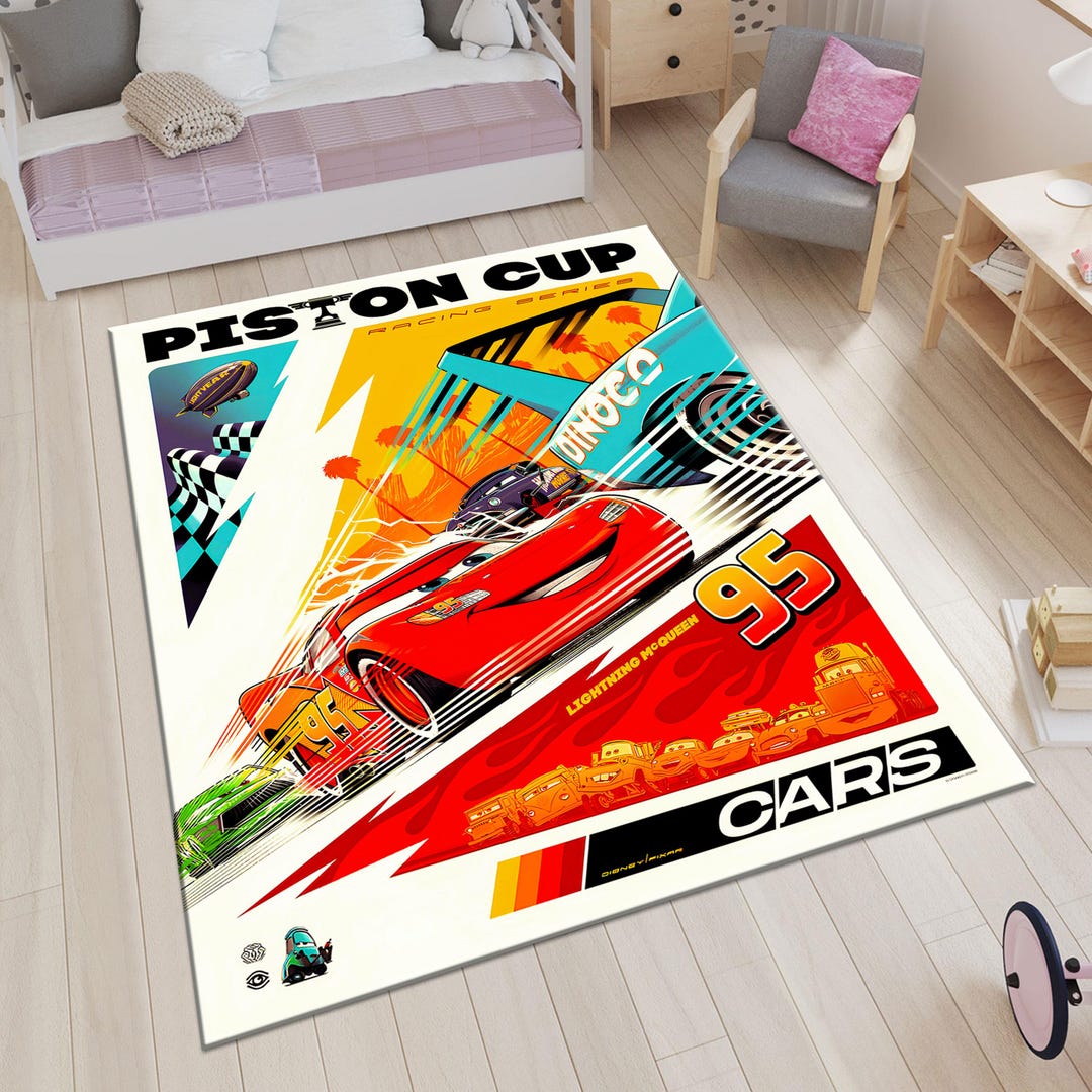 Cars 2 Rug Lightning Mcqueen Rug, Mcqueen Rug, Piston Cup 95, Cars Rug, Retro Race ...