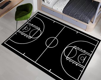 Basketball Court Rug, Basketball Rug, Court Rug, Black Rug, Sport Rug, Young Room Rug, Boys Room Rug,Custom Rug,Personalized Gifts,Area Rugs