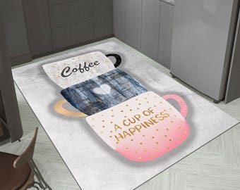 Coffee Cup Pattern Rug, Modern Kitchen Mat, Washable Area Rug