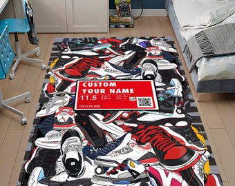 Sneakers Shoes Rug, Custom Rug, Personalized Rug, Fashion Street Rug, Cool Rug, Sneakers Decor, Sport Rug,Sneaker Art,Hypebeast Rug,Area Rug