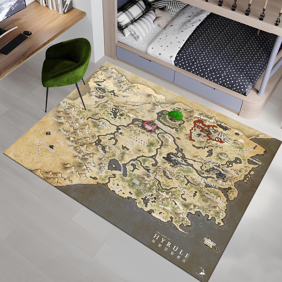 Hyrule Map Rug, Legend of Zelda, Game Room Decor, Online Game, Popular ...