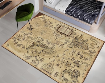 Tovenaarswereldkaart, tapijt hekserijschool, Harry tapijt, magisch tapijt, kaarttapijt, tovenaarstapijt, filmkleed, populair tapijt, filmdecor, karpetten, op maat gemaakt tapijt