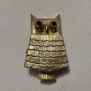 Vintage Avon Owl Solid Perfume Brooch Pin Hinged Locket 2&quot; 1960s Gold Tone
