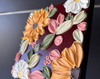 Textured art painting Wall decor 3D Flowers