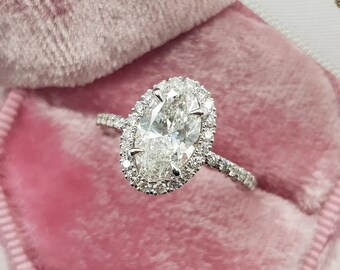 2ct Oval Cut Moissanite Engagement Ring, Vintage Halo Ring, 4 Claws Ring, Classic Pave Solitaire Ring, Wedding Ring, Proposal Ring