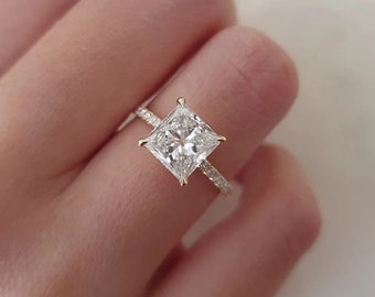 2.00 CT Princess Cut Moissanite Engagement Ring, Classic Ring, Unique Pave Solitaire Ring, Dainty Wedding Ring, Bridal Ring, Invisible Halo