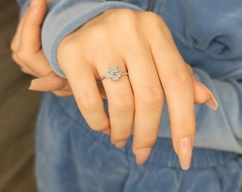 Bague de fiançailles en moissanite ovale 2 carats, bague classique à trois pierres, bague solitaire délicate, bague de mariage et de mariée, bague de promesse 4ever,