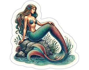 Pegatina de vinilo de sirena - Calcomanía de criatura mítica para fanáticos de la fantasía - Ideal para computadoras portátiles, fundas de teléfonos y álbumes de recortes