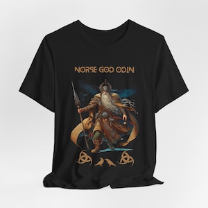 Viking God Odin T-Shirt - Raven Viking Mythology Tee - Norse Pagan Clothes - Unique Gift for Myth Lovers