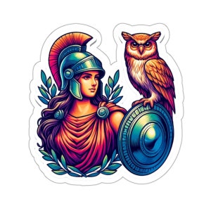 Greek Goddess Athena Art Sticker - Greek Goddess of Wisdom and War - Vinyl Decal for Laptops and Journals