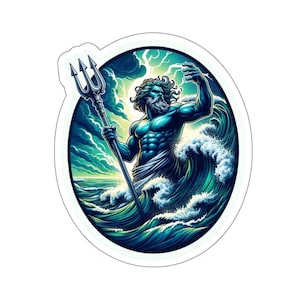 Poseidon Greek God Sticker - Sea God Decal for Laptops, Notebooks, Helmets, and Water Bottles