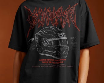 Aussie Driver Graphic Tee, Heavy Metal Inspired Top, Edgy Motorsport Streetwear, Unique Grand Prix Present, Unisex Casual Fan Apparel Gift