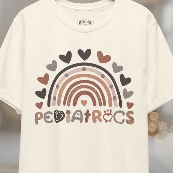 Adorable Pediatrics Rainbow T-Shirt, Cute Hearts Peds Nursing Tee, Soft Unisex Child Care Pediatric Worker Top, Colorful Kids Doctor Shirt