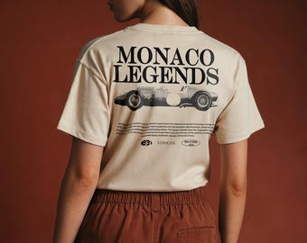 Monaco Legends Retro Racing T-Shirt | Vintage F1 Car Graphic Tee | Unisex Motorsport Classic Formula One Apparel | Grand Prix Gift