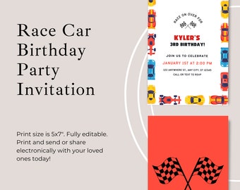 Race Car Birthday Invitation (Editable & Printable)