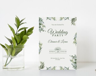 Convites de casamento/batizado minimalistas verdes
