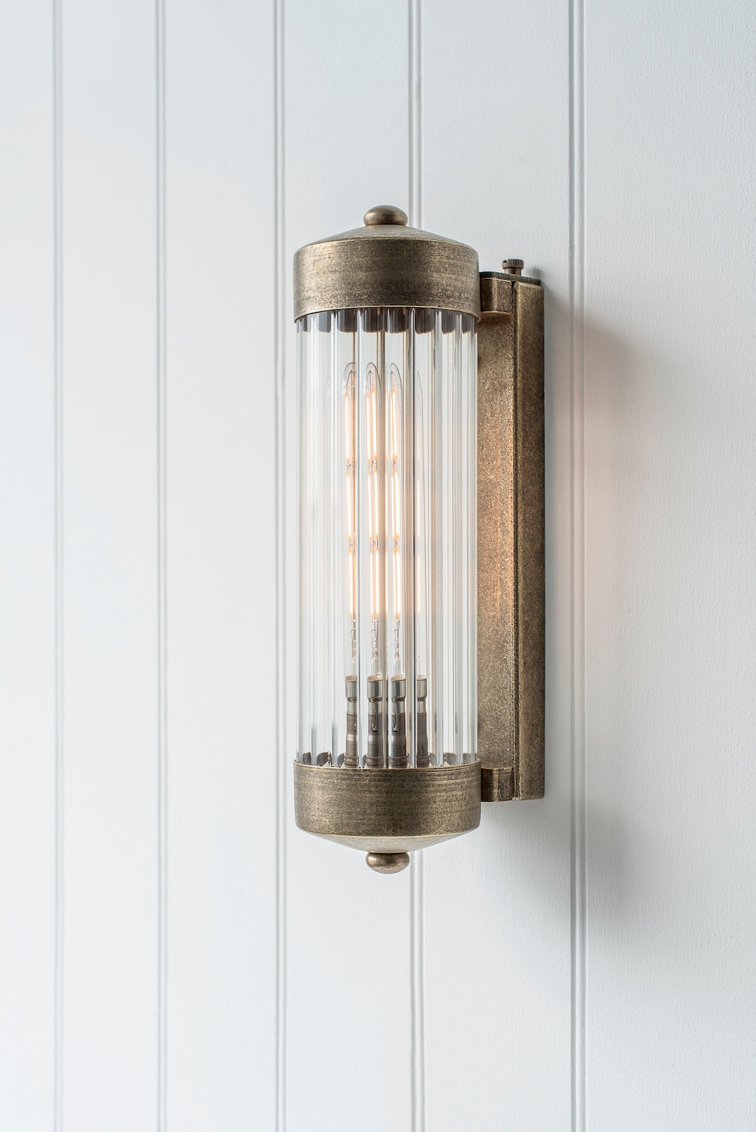 Jim Lawrence Ltd Cheltenham Bathroom Wall Light, Antiqued Brass, Fluted ...