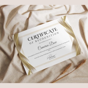 Certificate of Recognition Canva Template – Gold and White Minimalist ...