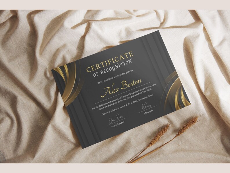 Certificate of Recognition Canva Template – Dark Gray and Gold ...