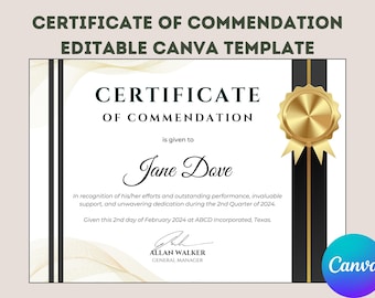 Certificate of Recognition Canva Template – Gold and White Minimalist ...