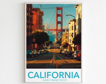 Golden Gate Bridge San Francisco California Travel Poster Retro Wall Art Print