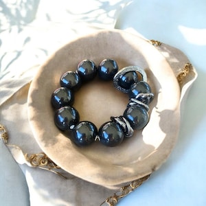 Chunky Black Beaded Stretch Bracelet: Unisex Statement Jewelry