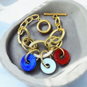 Chunky Gold Chain Bracelet: French-Inspired Red, White, and Blue Statement Jewelry