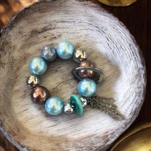 Handmade Chunky Beaded Statement Bracelet: Metallic & Pearl Boho Jewelry