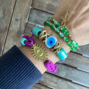 bracelet set, summer bracelets, colorful bracelets, mix and match jewelry, cross bracelet, evil eye bracelet, beach jewelry