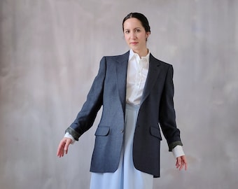 Pierre Cardin blazer de mujer de pura lana, blazer azul a rayas vintage de los años 80, chaqueta de lana a rayas para mujer, traje de mujer de pura lana, traje de lana