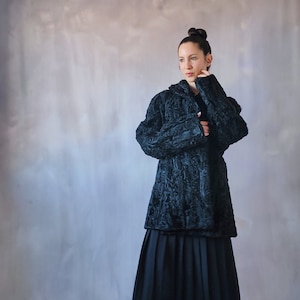 Black Persian Lamb coat, Astrakhan black fur coat, old money jacket fur coat women, vintage fur coat Astrakhan coat, persian lamb black pelt